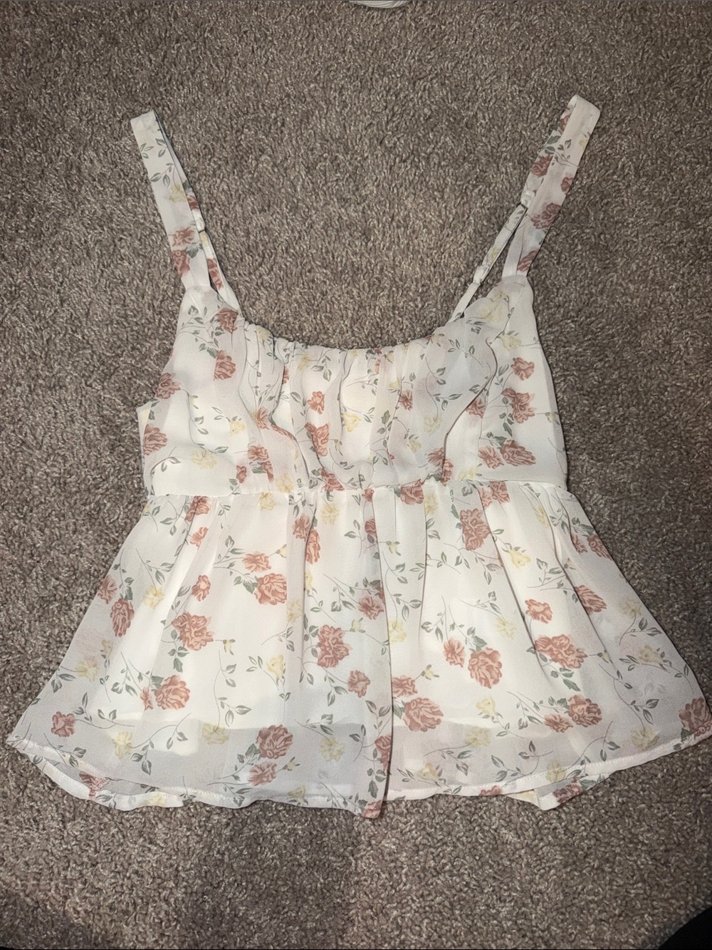 Altar'd State Cream Floral Spaghetti-Strap Peplum Camisole